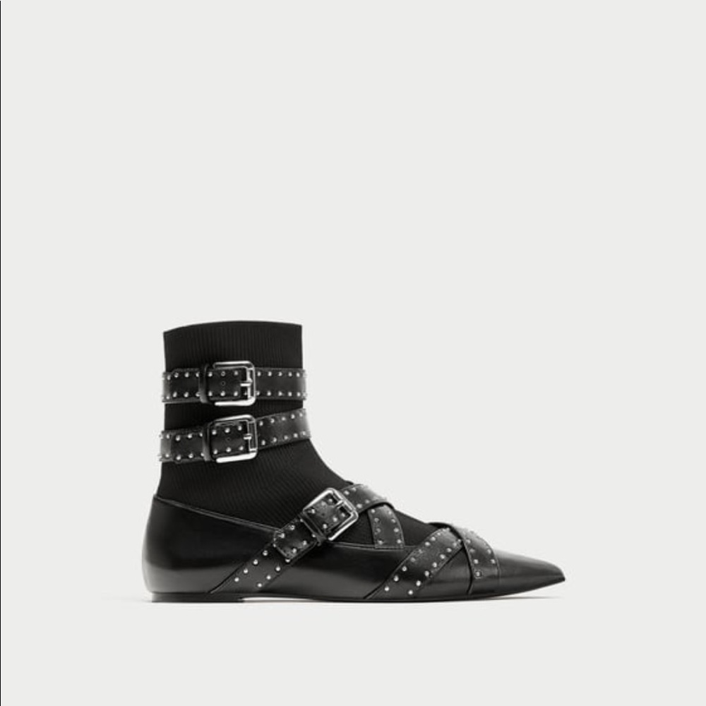 Zara pointy straps studded ankle socks boots - Picture 7 of 8